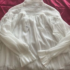 Ann Taylor SMOCKED MOCK NECK TOP